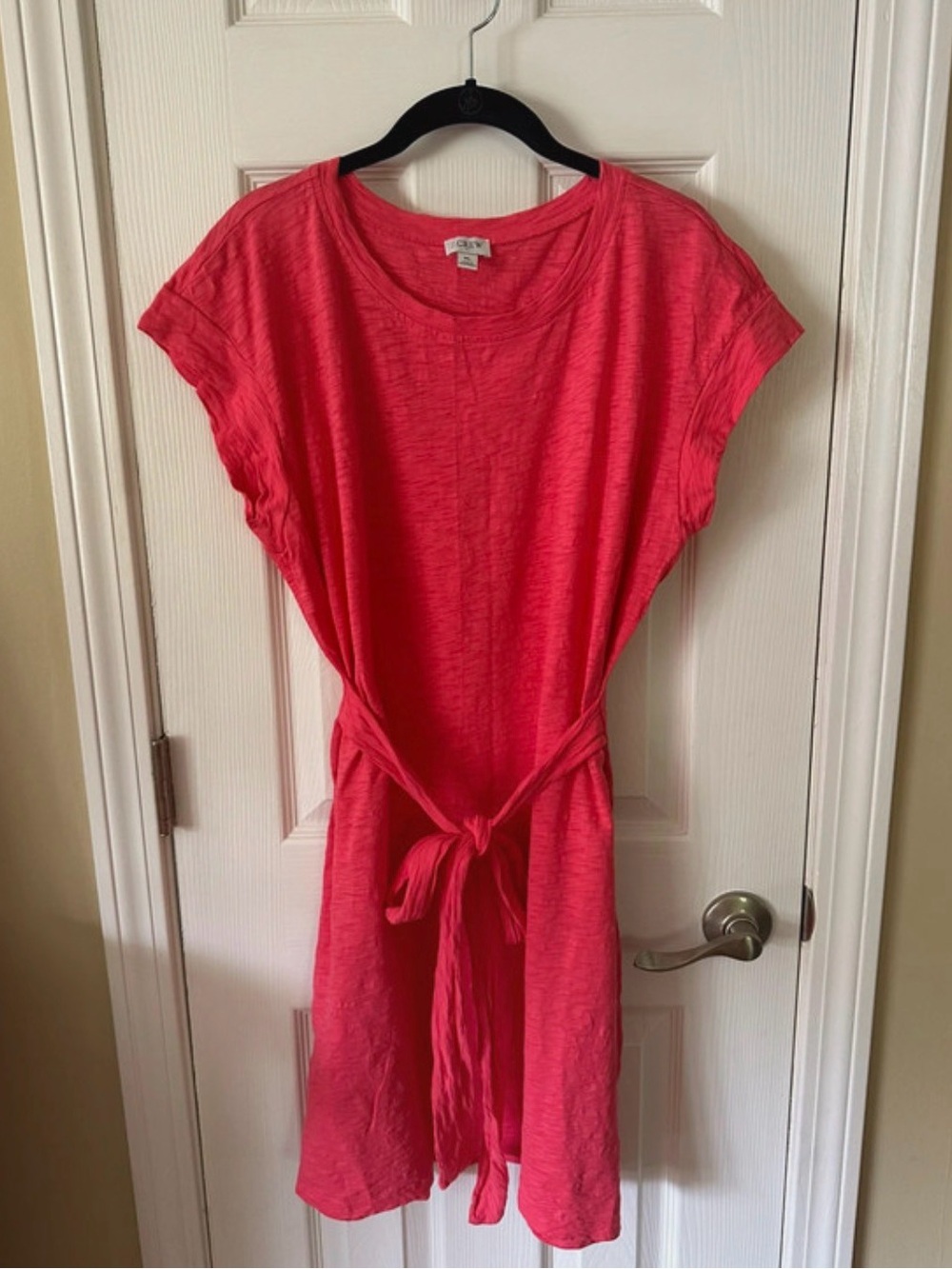 J.Crew shirt dress coral /pink slub cotton front tie waist Size XL